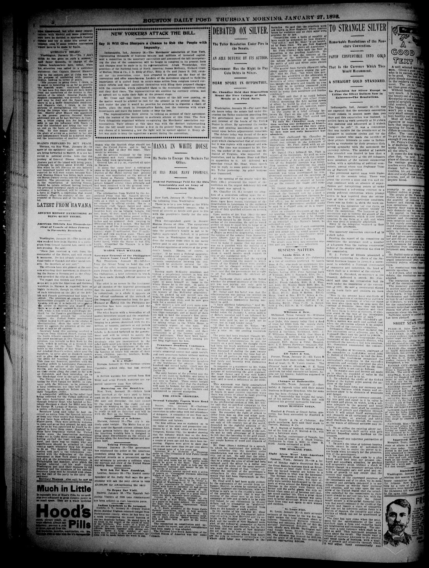 The Houston Daily Post (Houston, Tex.), Vol. THIRTEENTH YEAR, No. 298, Ed. 1, Thursday, January 27, 1898
                                                
                                                    [Sequence #]: 2 of 11
                                                