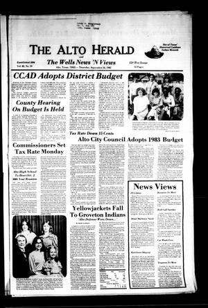 Primary view of object titled 'The Alto Herald and The Wells News 'N Views (Alto, Tex.), Vol. 82, No. 19, Ed. 1 Thursday, September 16, 1982'.
