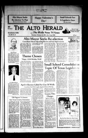 Primary view of object titled 'The Alto Herald and The Wells News 'N Views (Alto, Tex.), Vol. 89, No. 41, Ed. 1 Thursday, February 14, 1985'.