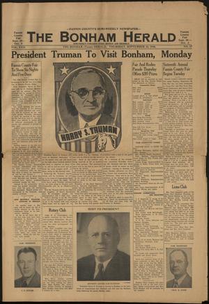 Primary view of object titled 'The Bonham Herald (Bonham, Tex.), Vol. 22, No. 17, Ed. 1 Thursday, September 23, 1948'.