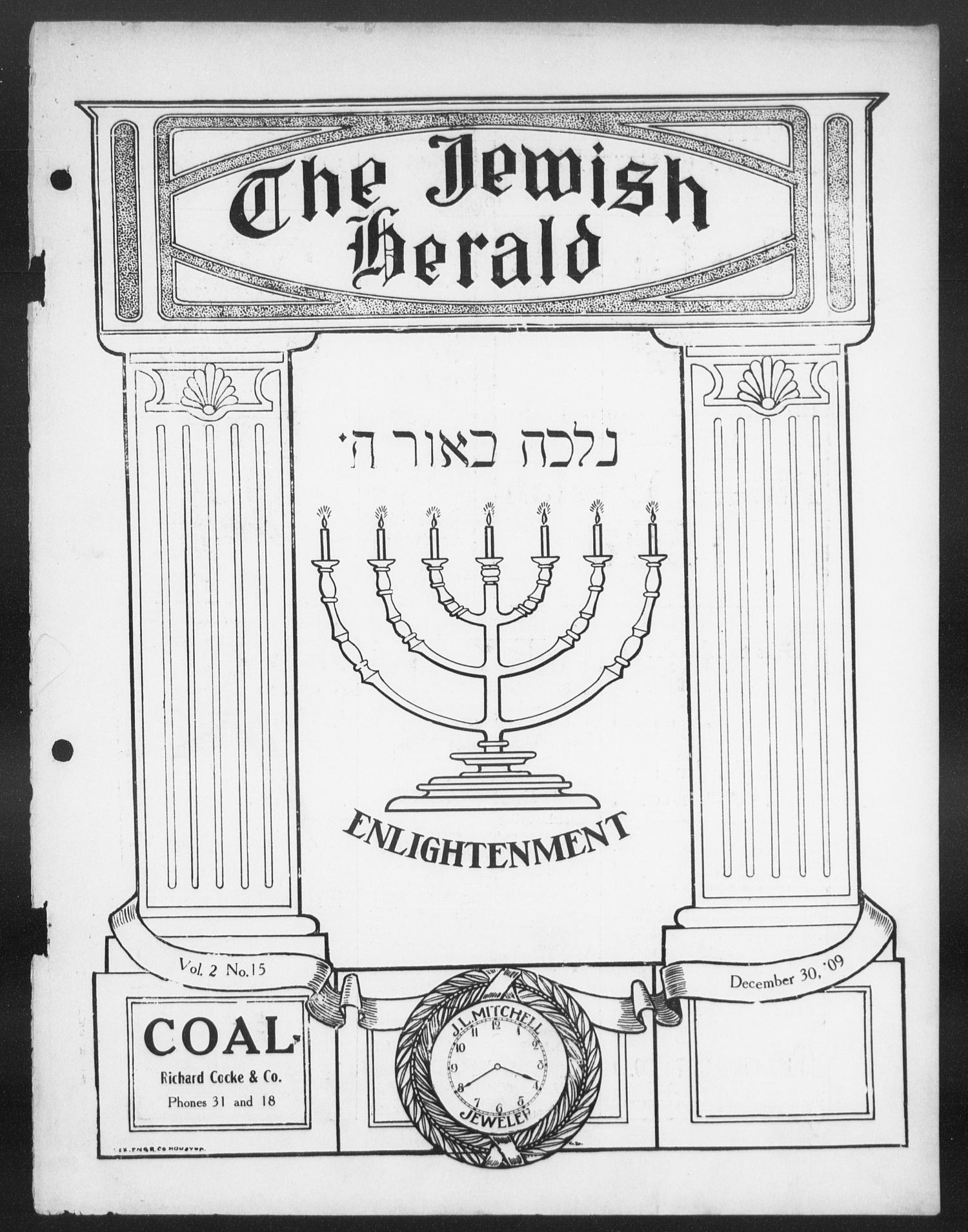 The Jewish Herald (Houston, Tex.), Vol. 2, No. 15, Ed. 1, Thursday, December 30, 1909
                                                
                                                    [Sequence #]: 1 of 28
                                                