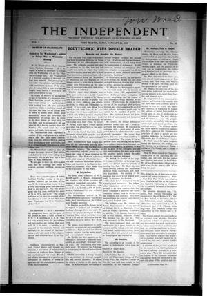 Primary view of object titled 'The Independent (Fort Worth, Tex.), Vol. 1, No. 18, Ed. 1 Saturday, January 29, 1910'.