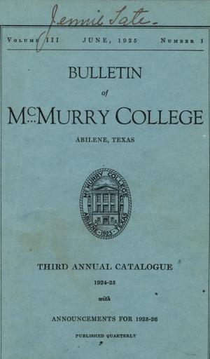 Primary view of object titled 'Bulletin of McMurry College, 1924-1925'.