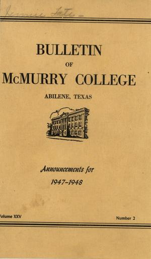 Primary view of object titled 'Bulletin of McMurry College, 1947-1948'.