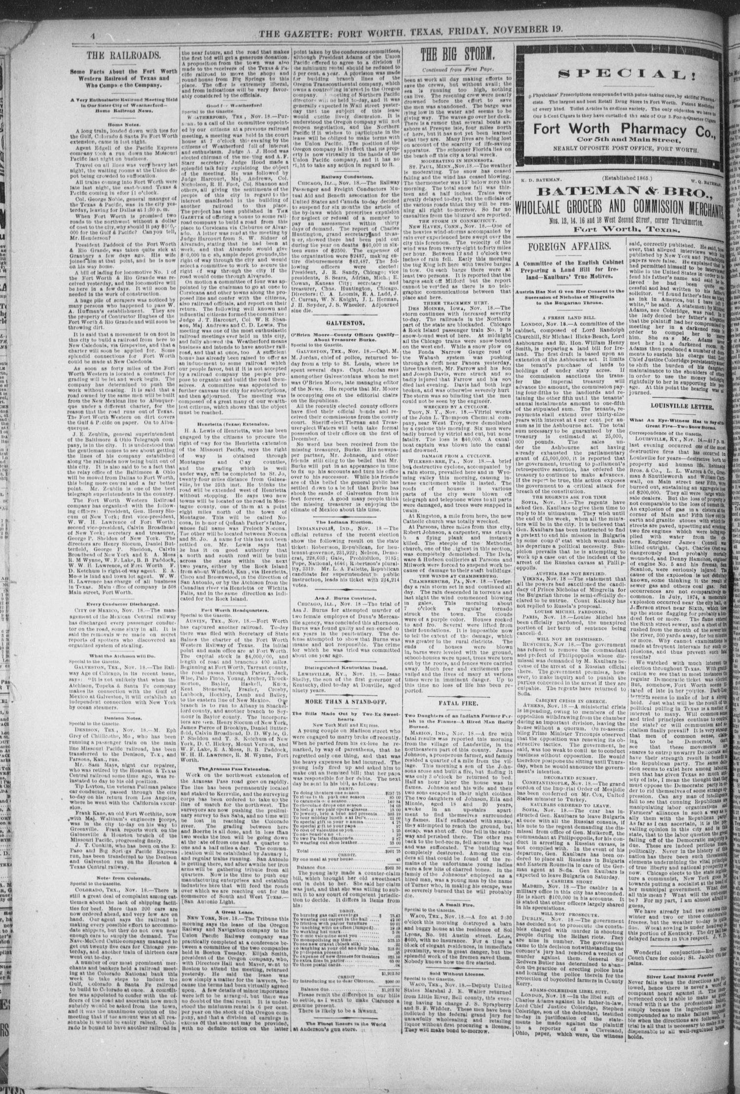 Fort Worth Daily Gazette. (Fort Worth, Tex.), Vol. 12, No. 112, Ed. 1, Friday, November 19, 1886
                                                
                                                    [Sequence #]: 4 of 8
                                                