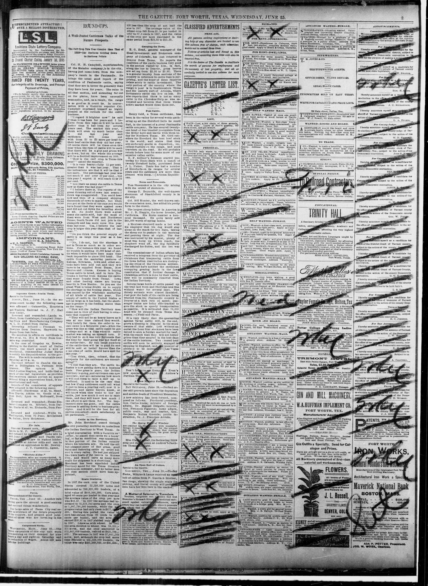 Fort Worth Daily Gazette. (Fort Worth, Tex.), Vol. 14, No. 256, Ed. 1, Wednesday, June 25, 1890
                                                
                                                    [Sequence #]: 3 of 8
                                                