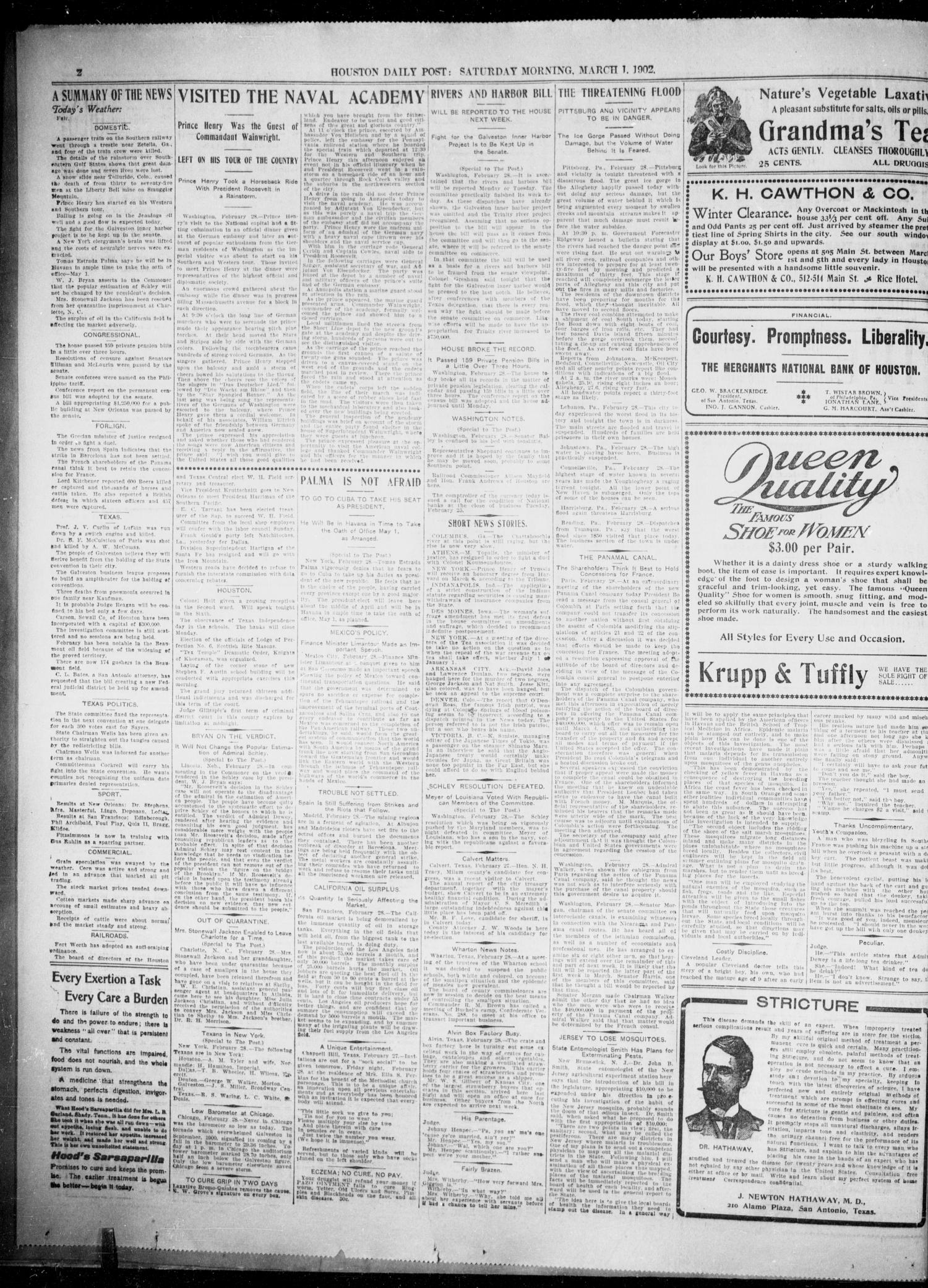 The Houston Daily Post (Houston, Tex.), Vol. XVIITH YEAR, No. 331, Ed. 1, Saturday, March 1, 1902
                                                
                                                    [Sequence #]: 2 of 12
                                                