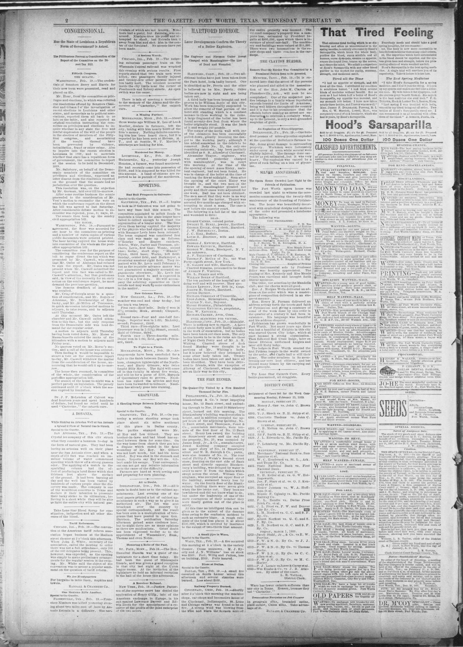Fort Worth Daily Gazette. (Fort Worth, Tex.), Vol. 13, No. 232, Ed. 1, Wednesday, February 20, 1889
                                                
                                                    [Sequence #]: 2 of 8
                                                