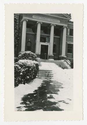 Primary view of object titled '[Carnegie Library Entrance In Winter]'.