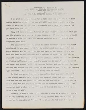 Primary view of object titled '[Address by Gen. Henry H. Arnold, Commanding General to WASP Graduate Class, December 7, 1944 #3]'.