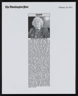 Primary view of [Helen Snapp Obituary]