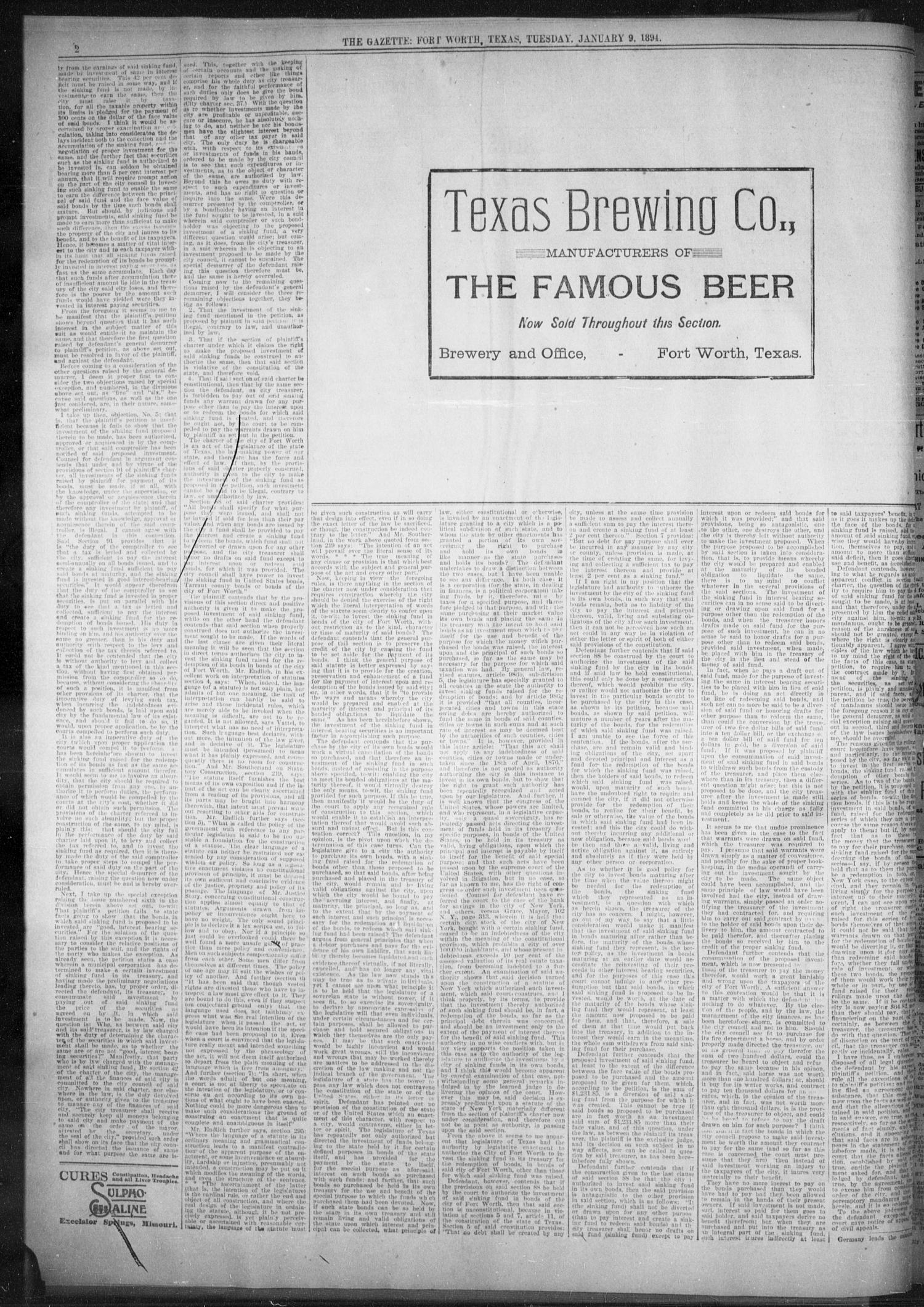 Fort Worth Daily Gazette. (Fort Worth, Tex.), Vol. 18, No. 47, Ed. 1, Tuesday, January 9, 1894
                                                
                                                    [Sequence #]: 2 of 8
                                                