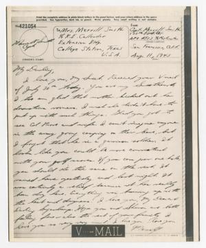 Primary view of object titled '[Letter from Captain Merrill Smith to his wife - August 11, 1943]'.