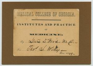 Primary view of object titled '[Photograph of Thomas L. Willis' "Class Card", November, 1849]'.