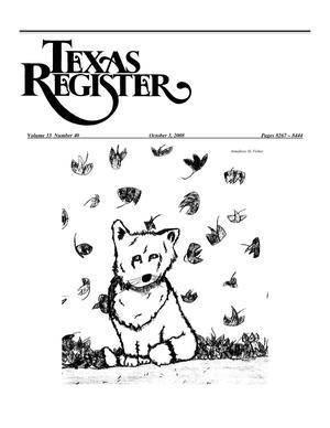 Primary view of object titled 'Texas Register, Volume 33, Number 40, Pages 8267-8444, October 3, 2008'.