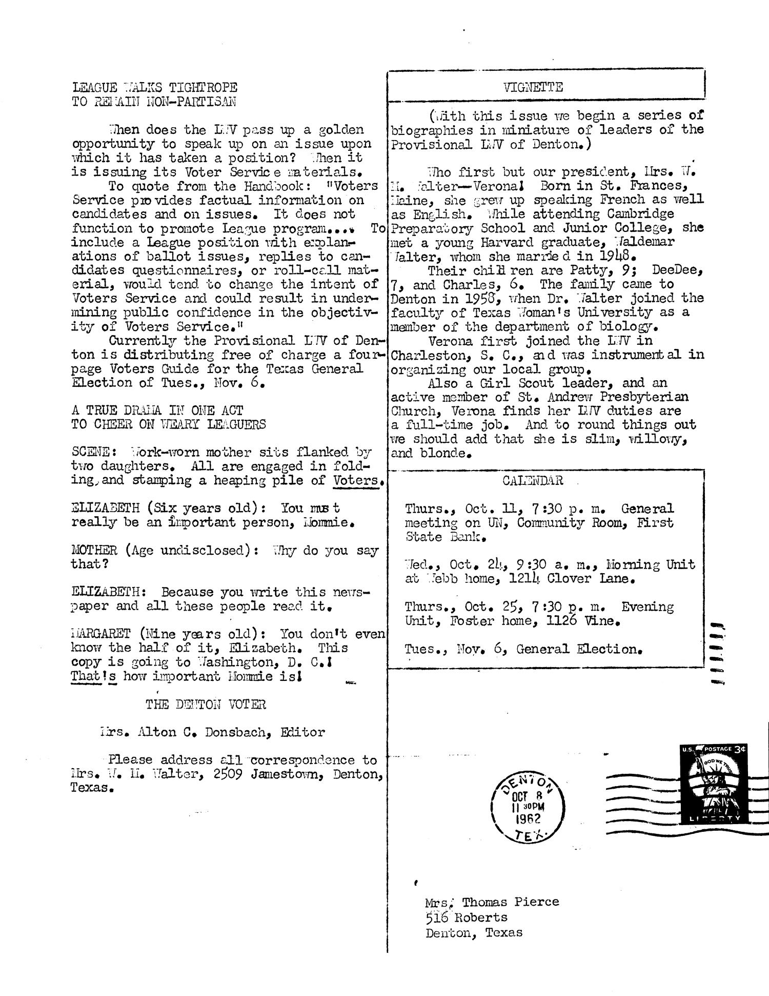The Denton Voter Newsletter, Volume 02, Number 04, October 8, 1962
                                                
                                                    2
                                                