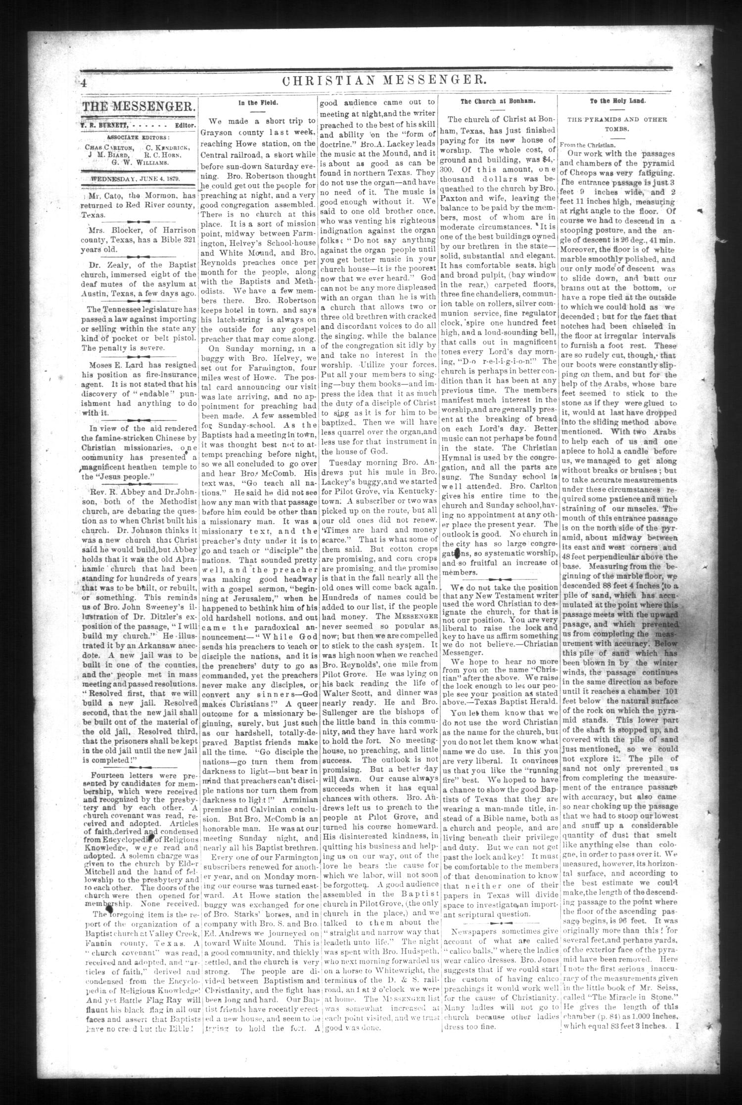 Christian Messenger (Bonham, Tex.), Vol. 5, No. 22, Ed. 1 Wednesday, June 4, 1879
                                                
                                                    [Sequence #]: 4 of 8
                                                