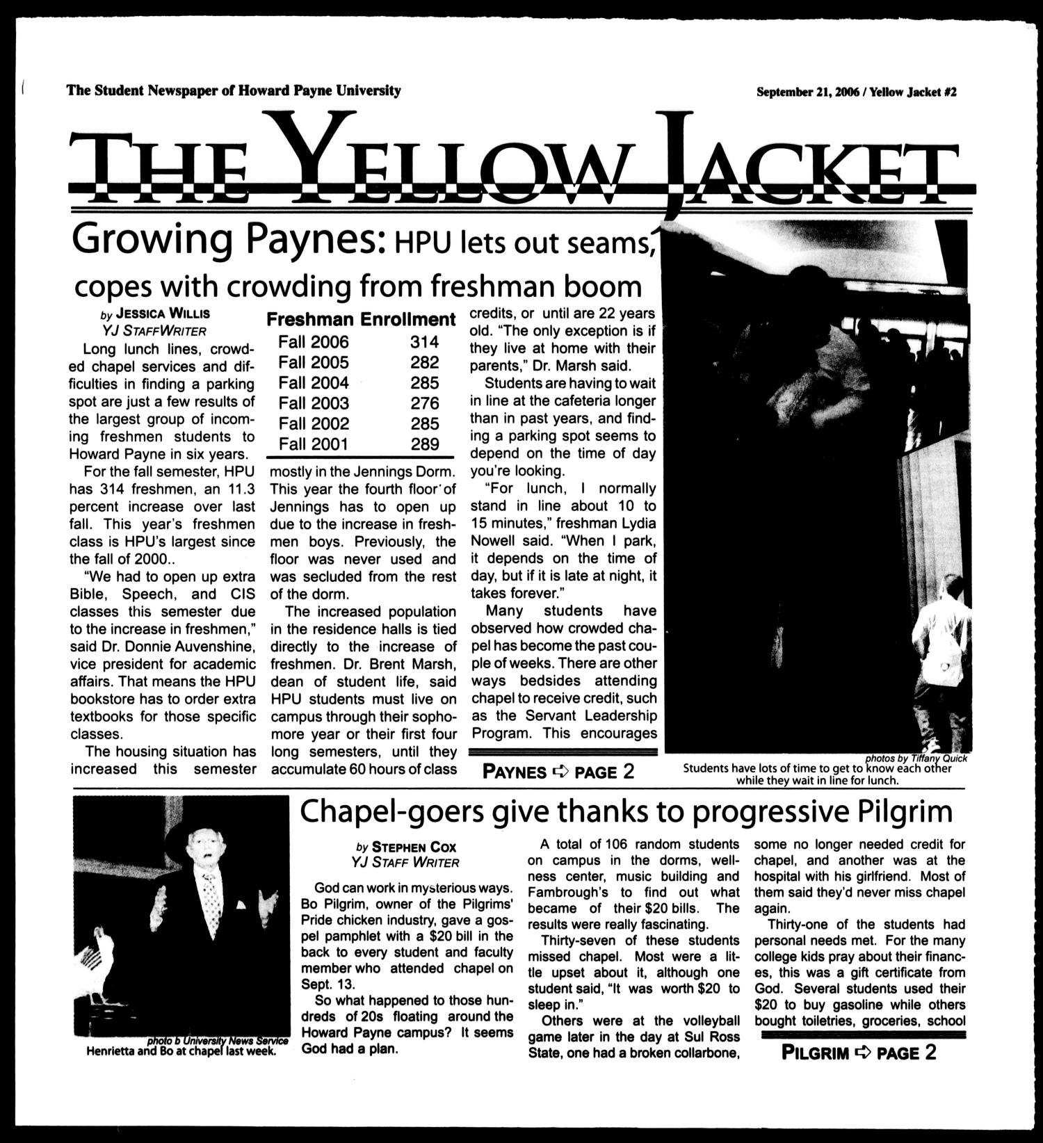 The Yellow Jacket (Brownwood, Tex.), Vol. 97, No. 2, Ed. 1, Thursday, September 21, 2006
                                                
                                                    [Sequence #]: 1 of 8
                                                