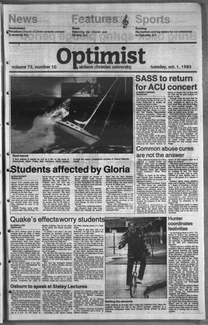 Primary view of object titled 'The Optimist (Abilene, Tex.), Vol. 73, No. 10, Ed. 1, Tuesday, October 1, 1985'.