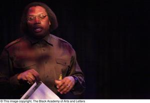 Primary view of object titled '[Curtis King speaking on stage]'.