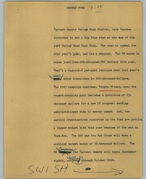 Primary view of object titled '[News Script: United Fund]'.