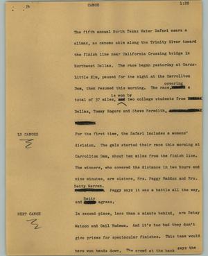 Primary view of object titled '[News Script: Canoe]'.