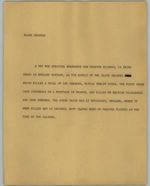Primary view of object titled '[News Script: Plane Crashes]'.