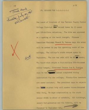 Primary view of object titled '[News Script: Jr. College tax]'.