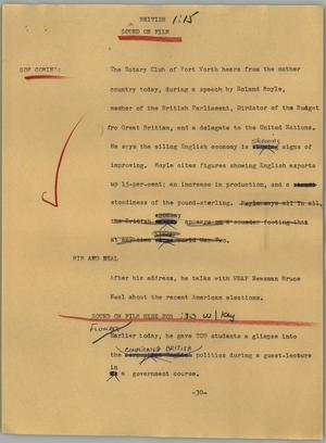 Primary view of object titled '[News Script: British]'.