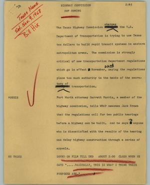 Primary view of object titled '[News Script: Highway commission]'.