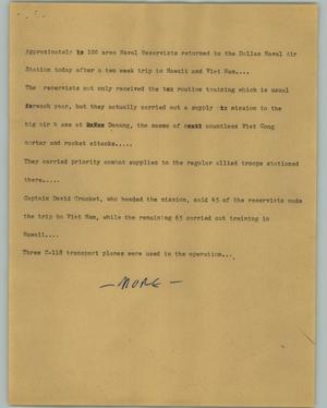 Primary view of object titled '[News Script: Naval Reservists return]'.