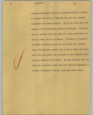 Primary view of object titled '[News Script: Leonards]'.