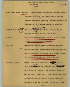 Primary view of object titled '[News Script: Miss Texas & Miss Teenage America]'.