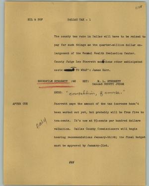Primary view of object titled '[News Script: Dallas tax]'.