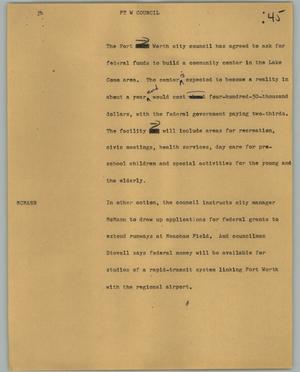 Primary view of object titled '[News Script: Ft W Council]'.