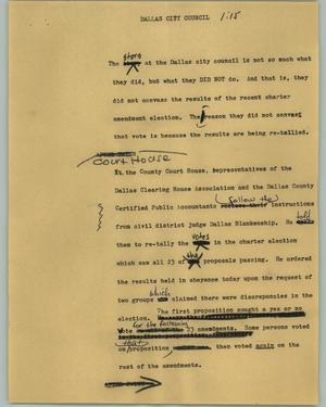 Primary view of object titled '[News Script: Dallas City Council]'.