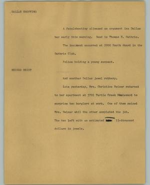 Primary view of object titled '[News Script: Dallas Shooting]'.