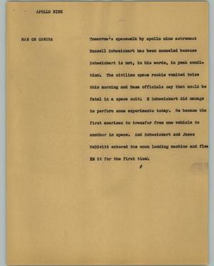 Primary view of object titled '[News Script: Apollo Nine]'.