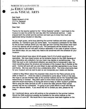 Primary view of object titled '[Letter from Nancy Reynolds to Gail Davitt, March 11, 1992]'.