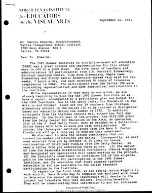 Primary view of [Letter from Bill McCarter and Jack Davis to Marvin E. Edwards, September 20, 1991]