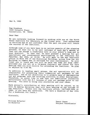 Primary view of object titled '[Letter from Bill McCarter and Nancy Cason to Pam Stephens, May 9, 1990]'.