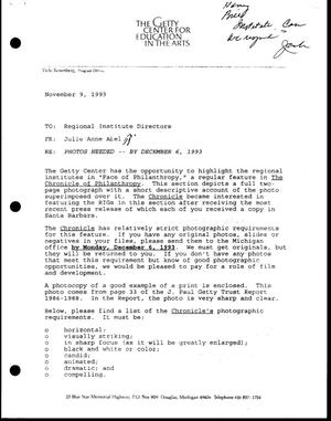 Primary view of object titled '[Letter from Julie Abel to the Regional Institute Directors, November 9 , 1993]'.