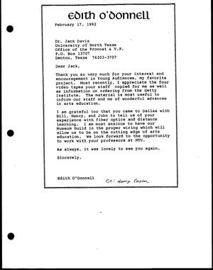 Primary view of object titled '[Letter from Edith O'Donnell to Jack Davis, February 17, 1992]'.