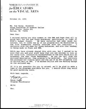 Primary view of object titled '[Letter from Nancy Cason to Sue Pacey, October 10, 1991]'.