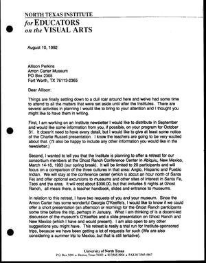 Primary view of object titled '[Letter from Nancy Reynolds to Allison Perkins, August 10, 1992]'.