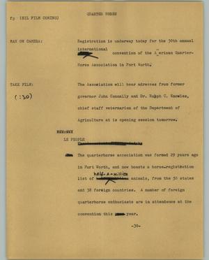 Primary view of object titled '[News Script: Quarter horse]'.