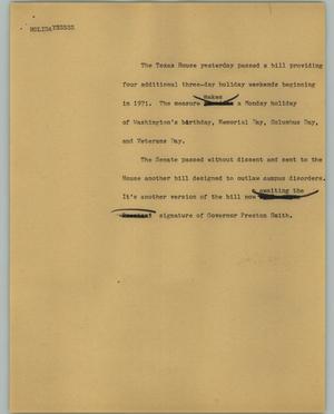 Primary view of object titled '[News Script: Holidays]'.