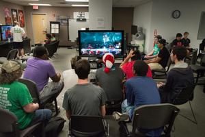 Primary view of object titled '[Students playing Super Smash Bros]'.