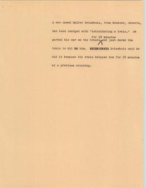 Primary view of object titled '[News Script: Intimidating A Train]'.