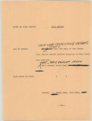 Primary view of object titled '[News Script: Hospital]'.